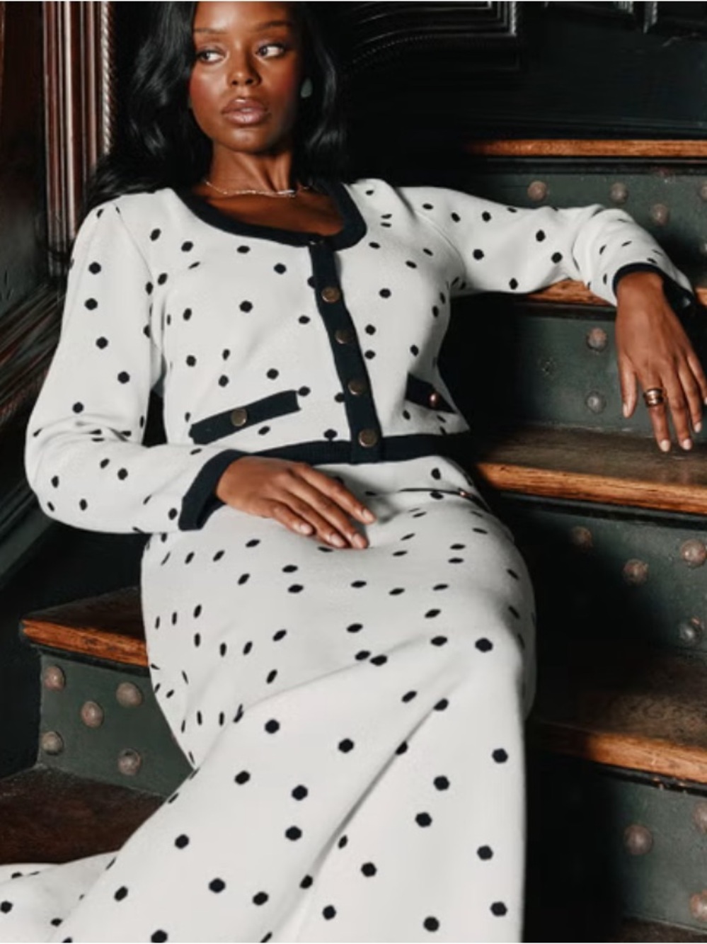 Eloquii Cropped Polka- Dot Knit Cardigan
